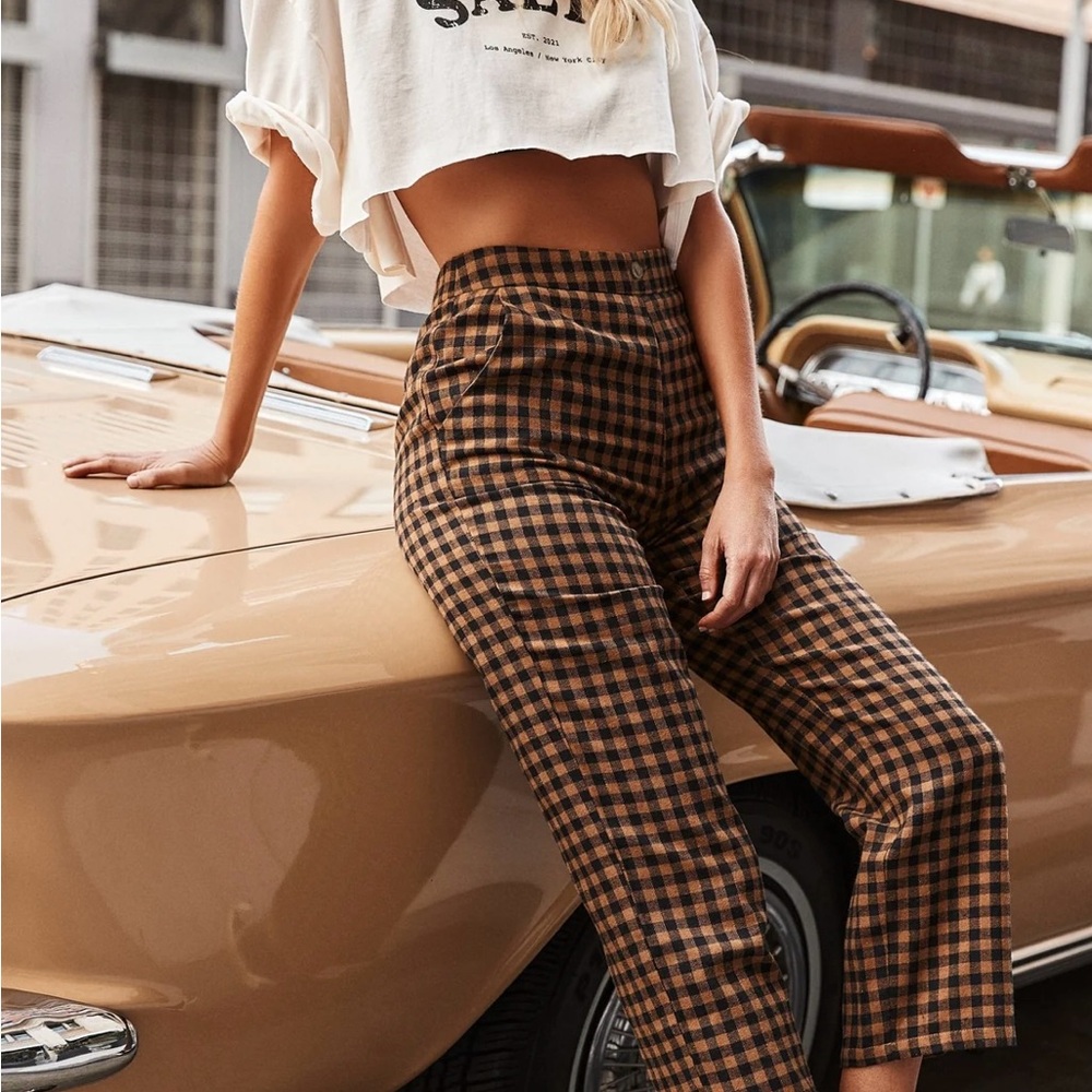 12th Tribe Bishop Tan Checkered Crop Trouser M
